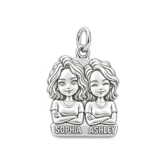 Best Friends Portrait Charm Bracelet – Personalized Bestie Gift – silver plated 3 cm charm, front view