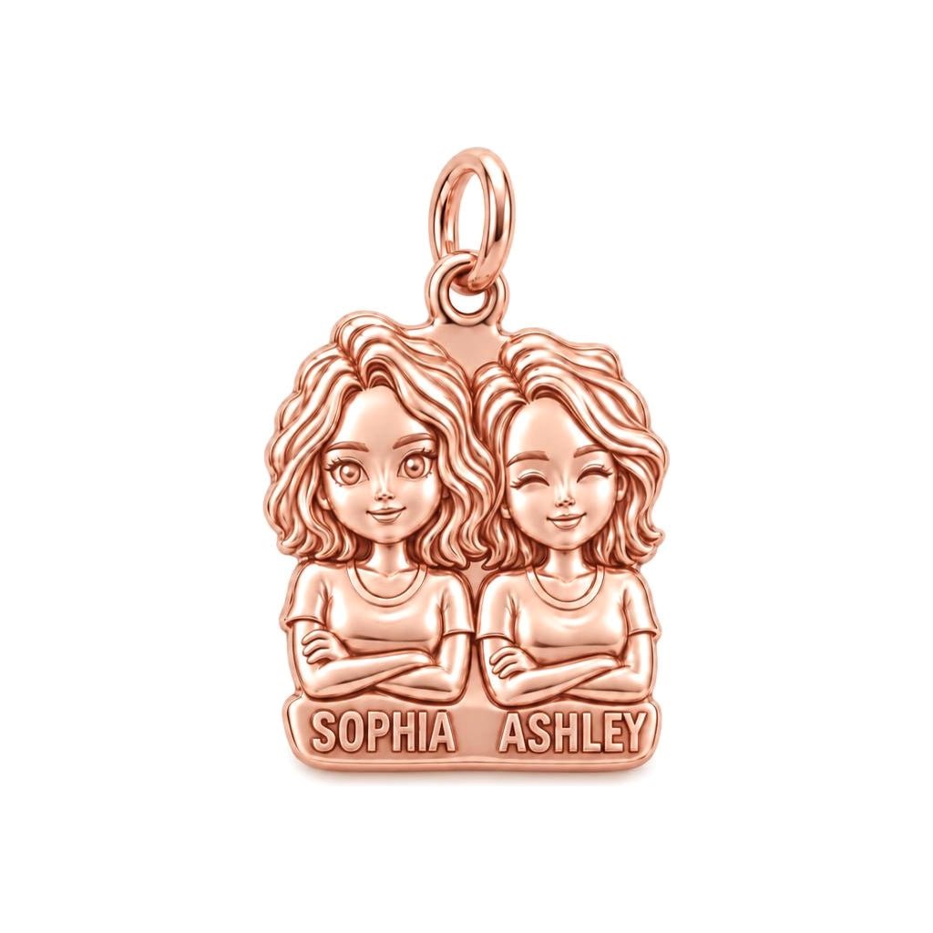 Best Friends Portrait Charm Bracelet – Personalized Bestie Gift – rose gold 3 cm charm, front view