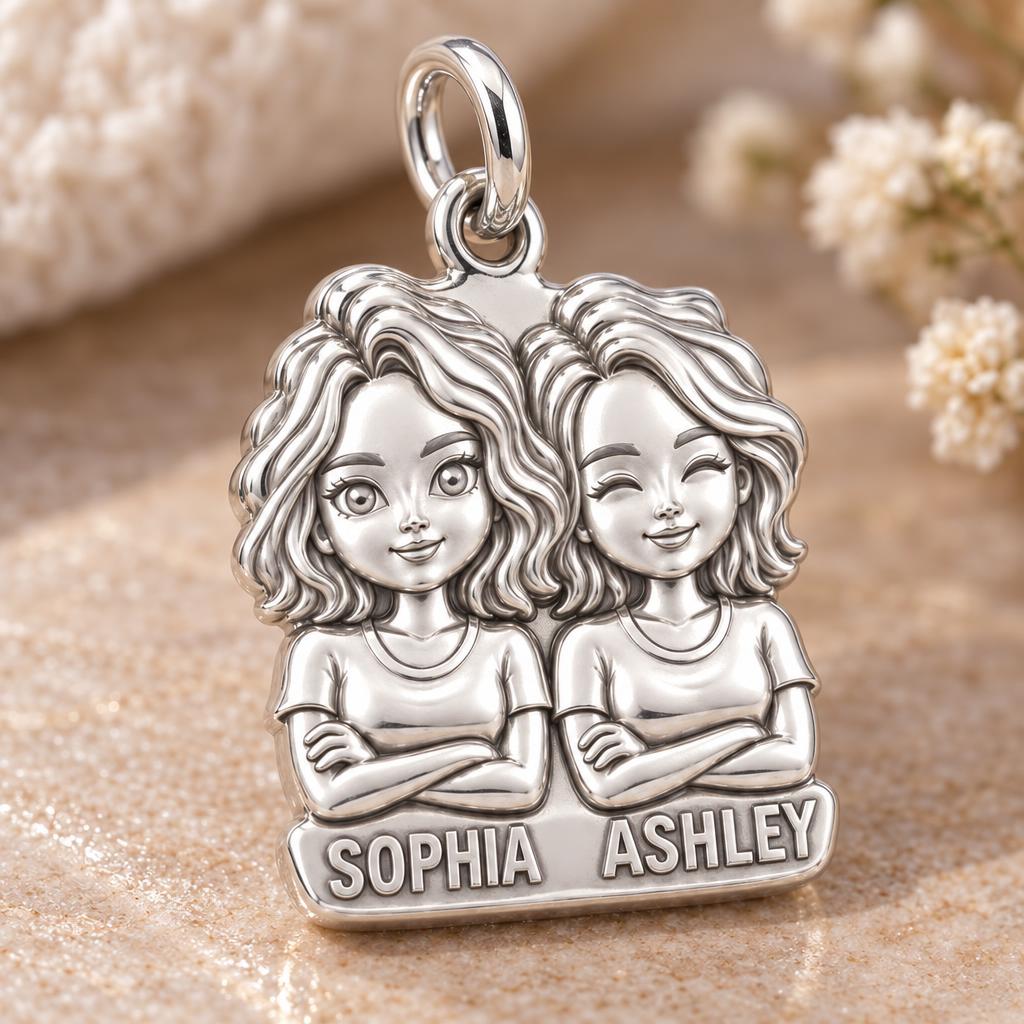 Best Friends Portrait Charm Bracelet – Personalized Bestie Gift – macro detail of the charm