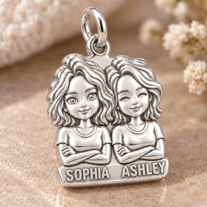 Best Friends Portrait Charm Bracelet – Personalized Bestie Gift – macro detail of the charm