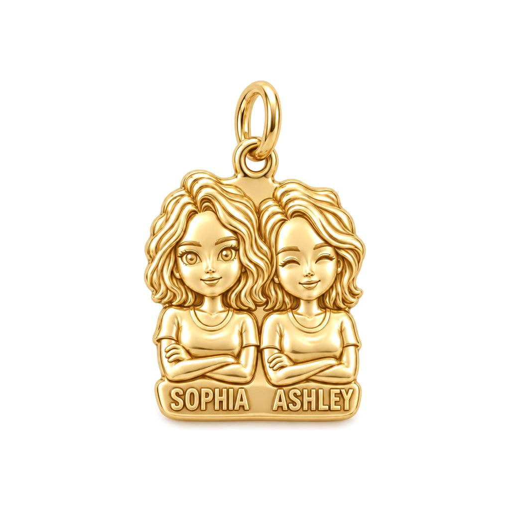Best Friends Portrait Charm Bracelet – Personalized Bestie Gift – 18K gold plated 3 cm charm, front view