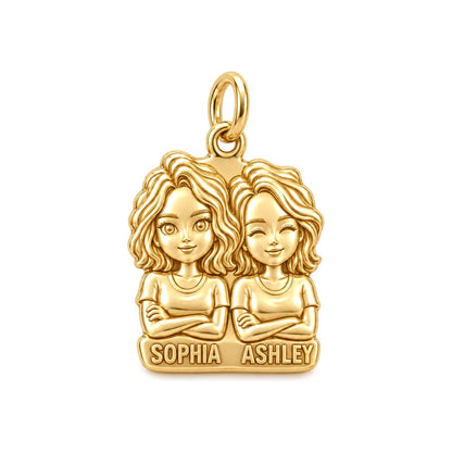 Best Friends Portrait Charm Bracelet – Personalized Bestie Gift – 18K gold plated 3 cm charm, front view