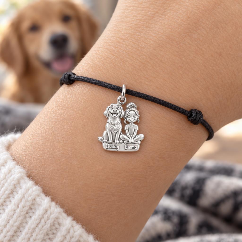 Best Friends Side by Side Charm and Polyester Cord Bracelet Set