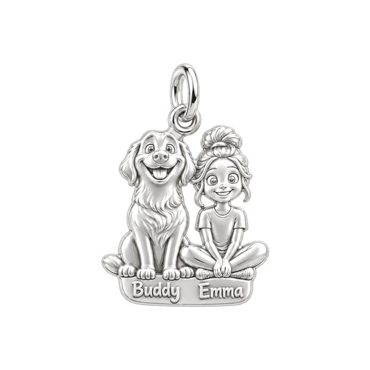 Best Friends Side by Side Charm Bracelet – Personalized Dog Mom Gift – silver charm, front view