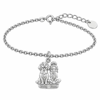 Best Friends Side by Side Charm Bracelet Set – silver, front view