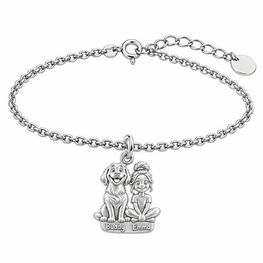 Best Friends Side by Side Charm Bracelet Set – silver, front view