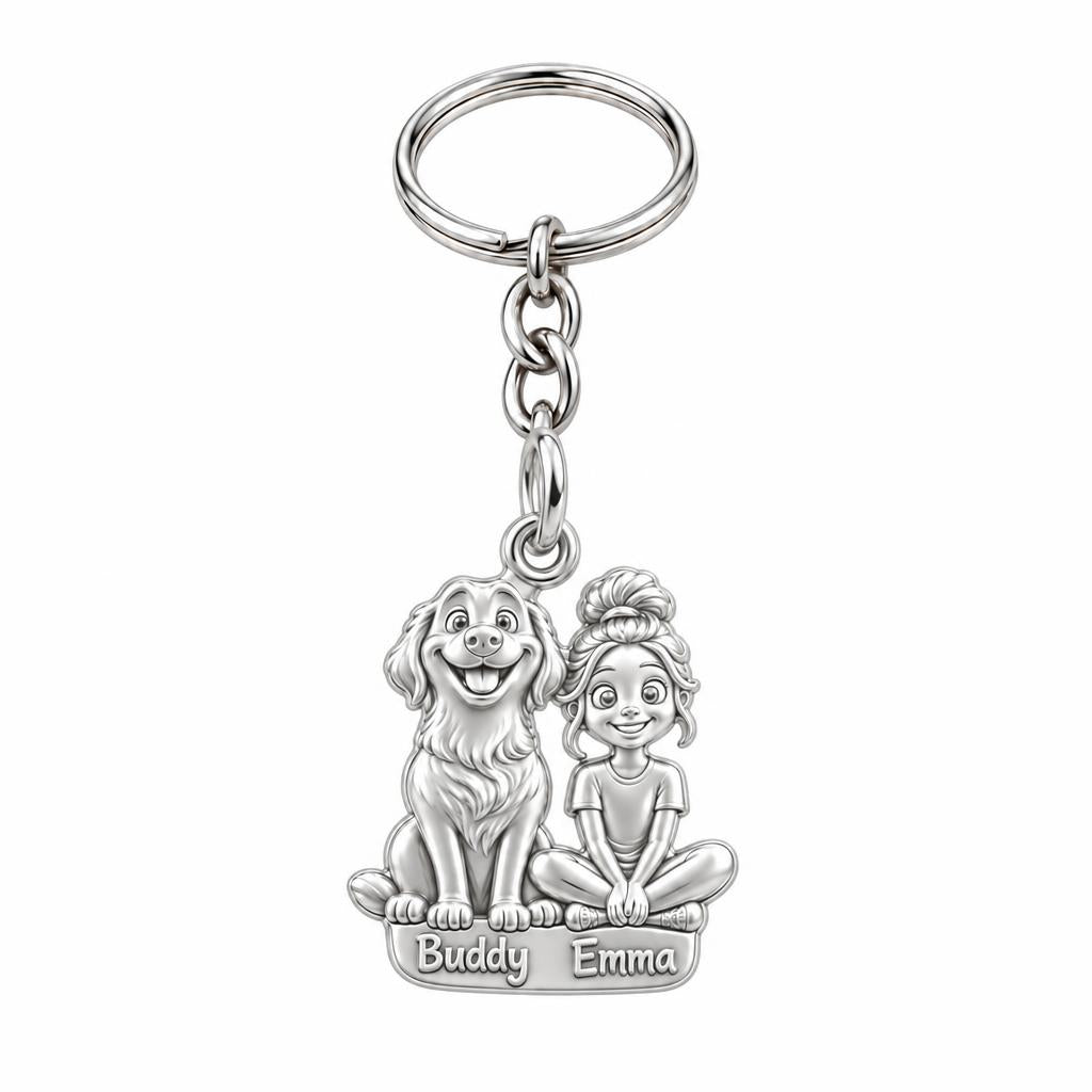 Best Friends Side by Side Charm Keychain – silver, front view