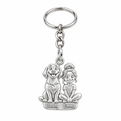 Best Friends Side by Side Charm Keychain – silver, front view