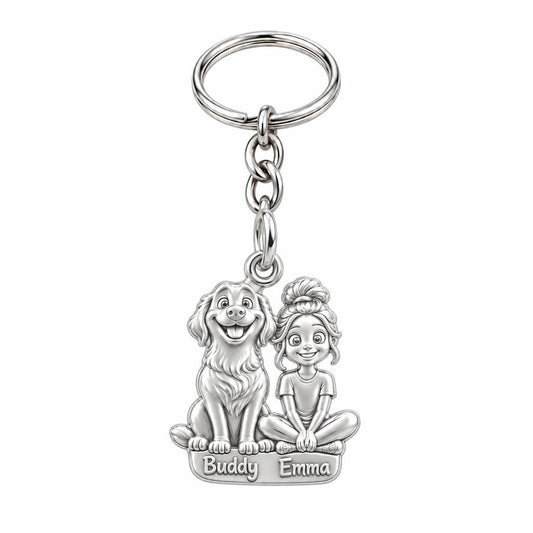 Best Friends Side by Side Charm Keychain – silver, front view