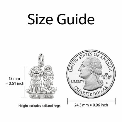 Best Friends Side by Side Charm Keychain – size guide, 13 mm charm next to a quarter