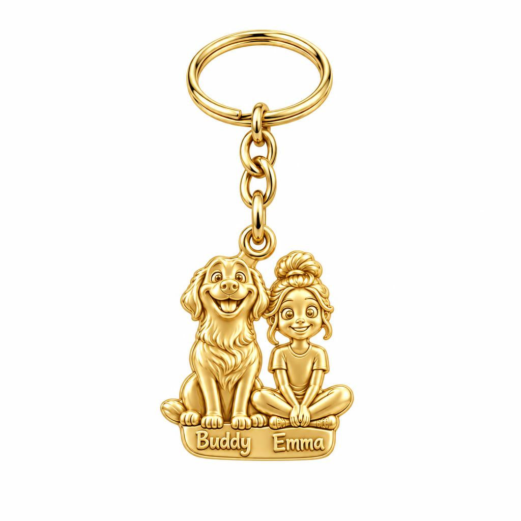 Best Friends Side by Side Charm Keychain – 18K gold, front view