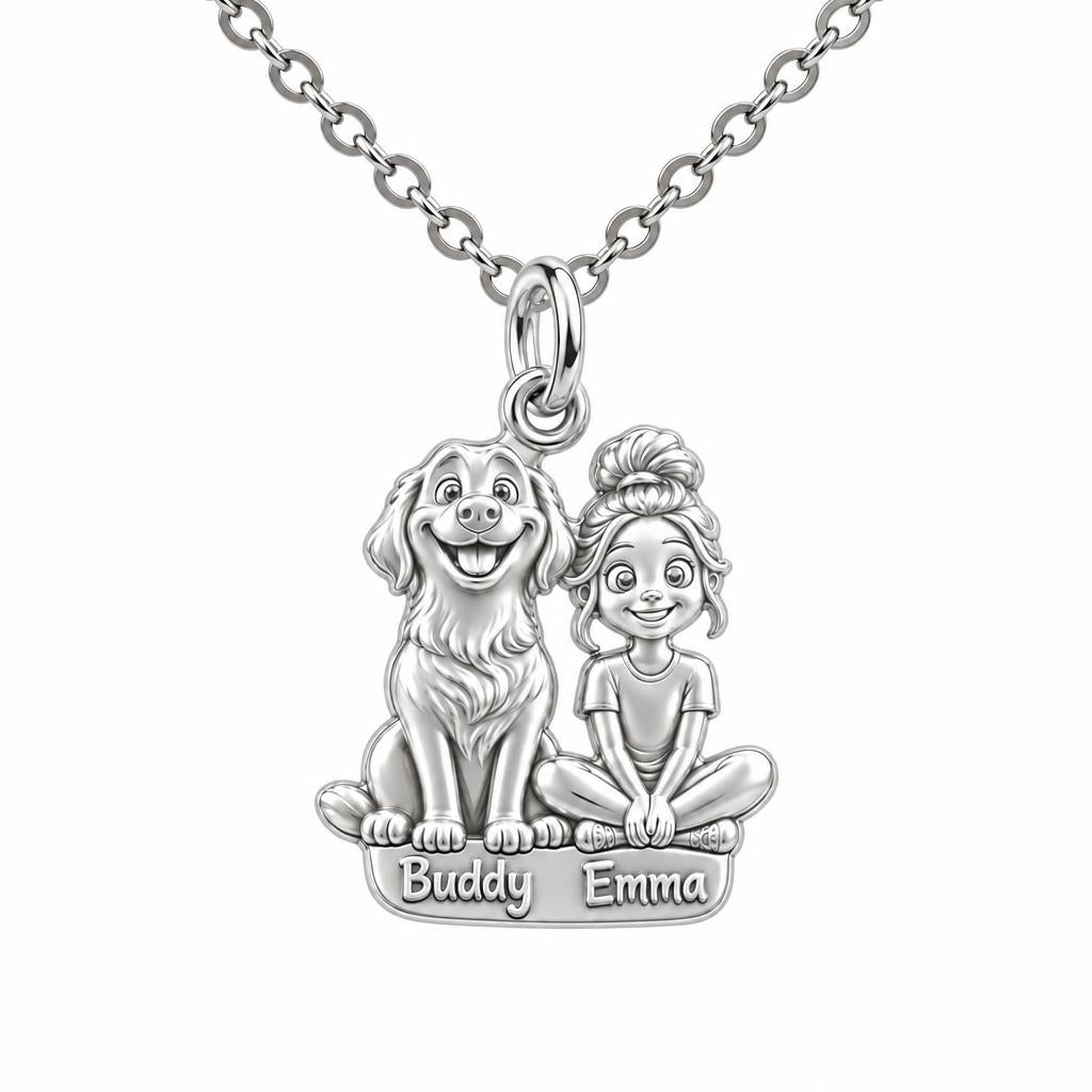 Best Friends Side by Side Charm Necklace Set – silver, front view