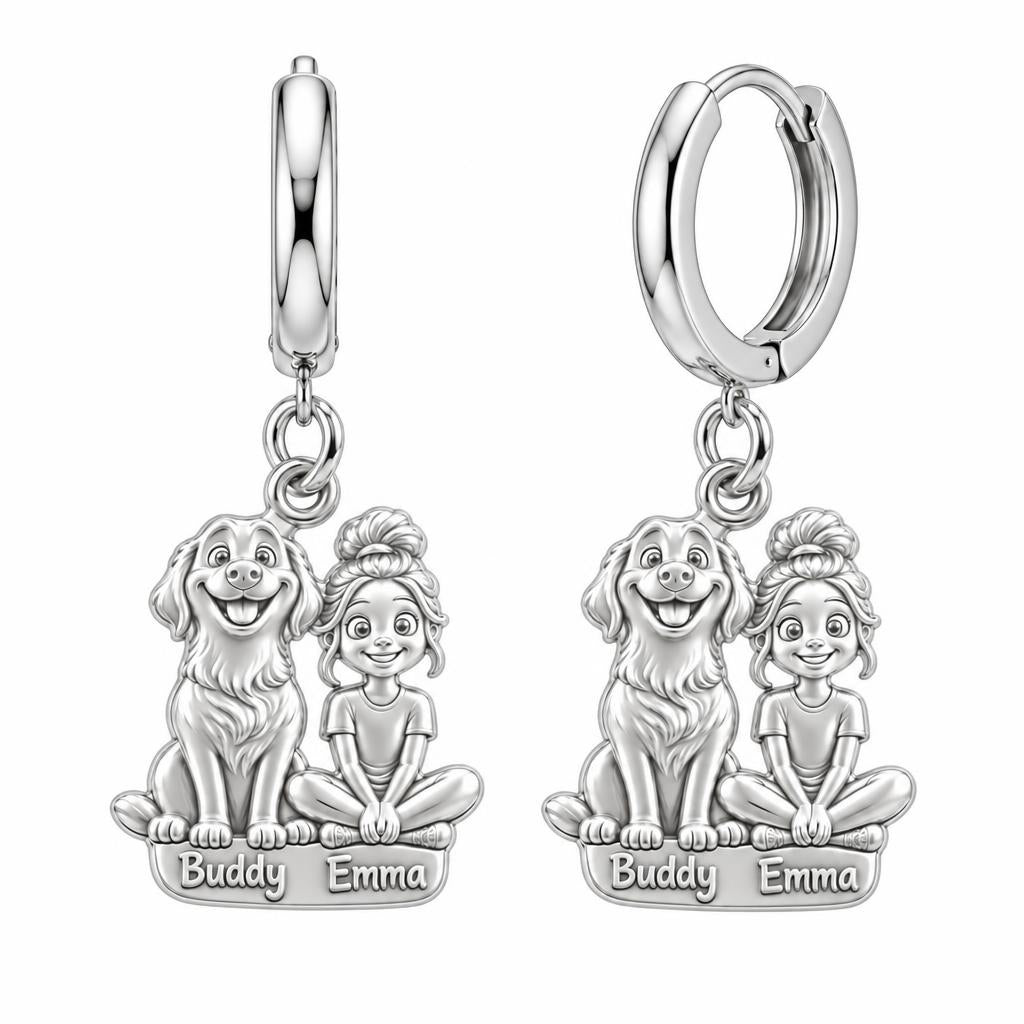 Best Friends Side by Side Huggie Charm Earrings – silver, front view