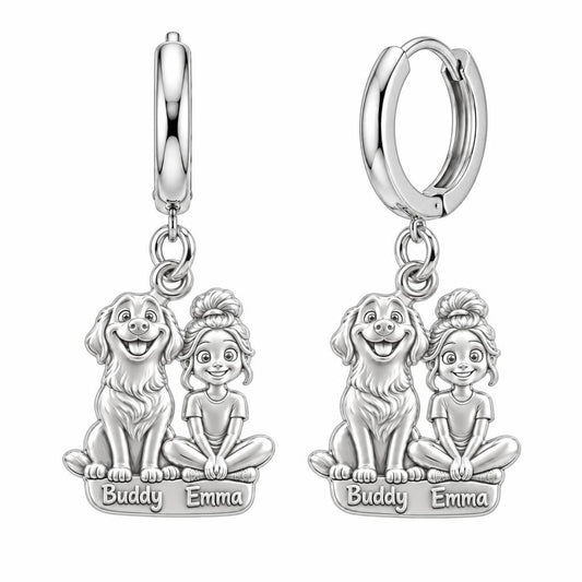 Best Friends Side by Side Huggie Charm Earrings – silver, front view