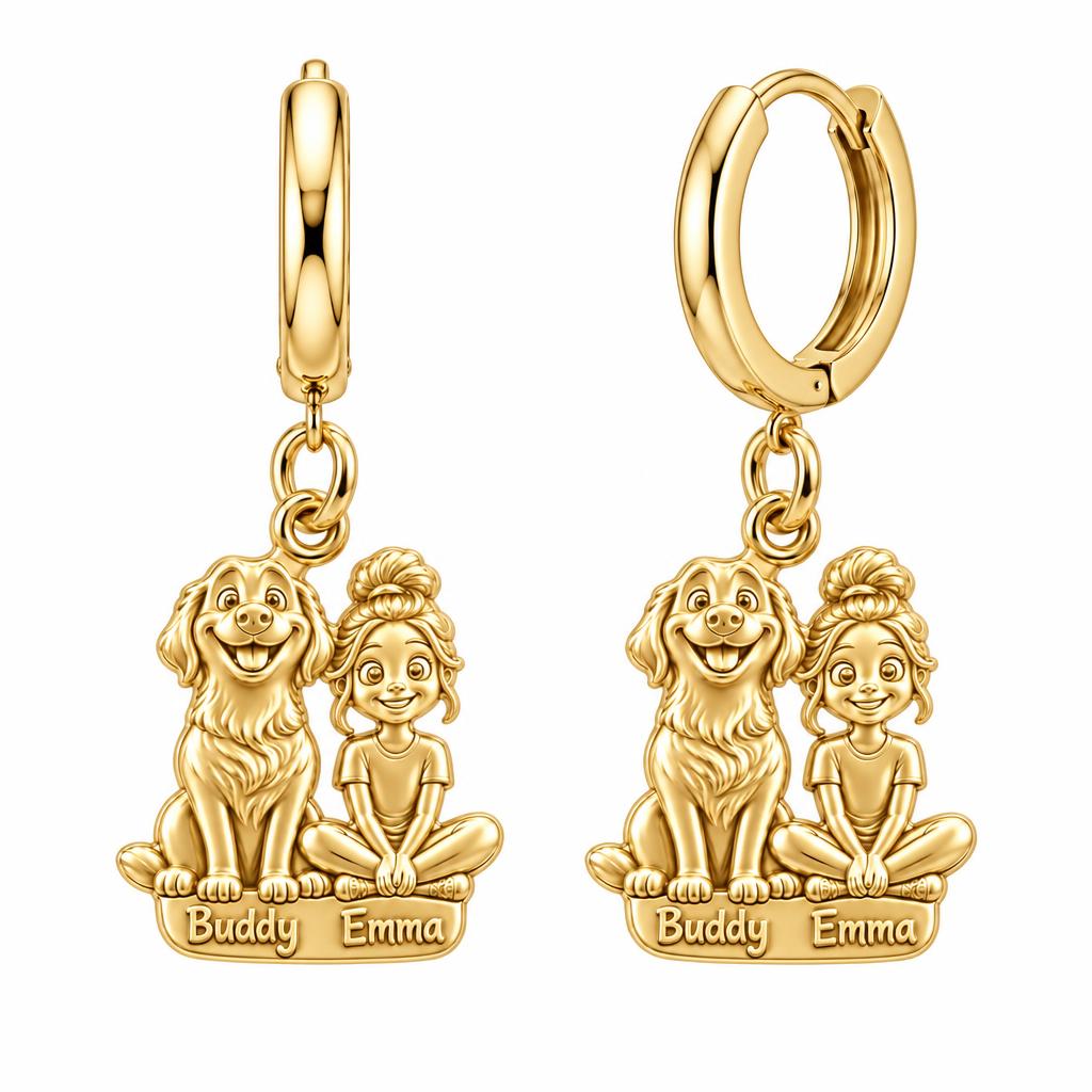Best Friends Side by Side Huggie Charm Earrings – 18K gold, front view
