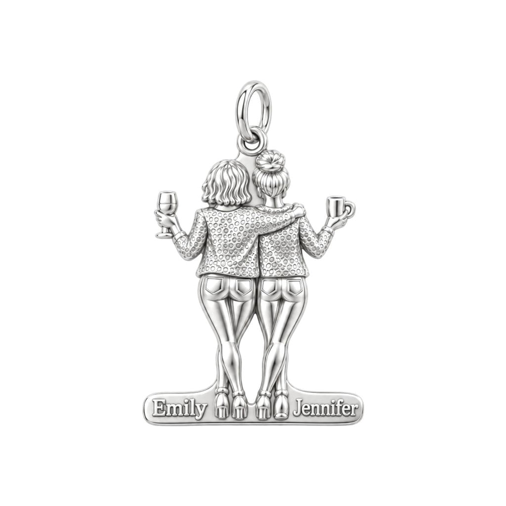 Best Friends Sunset Toast Charm Bracelet – Personalized Bestie Gift – silver plated 3 cm charm, front view