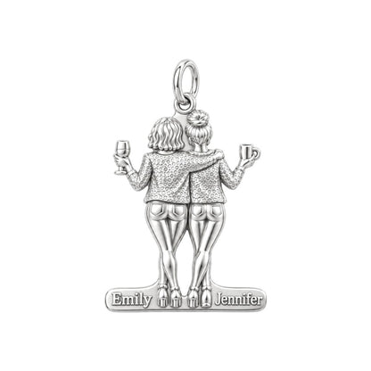 Best Friends Sunset Toast Charm Bracelet – Personalized Bestie Gift – silver plated 3 cm charm, front view
