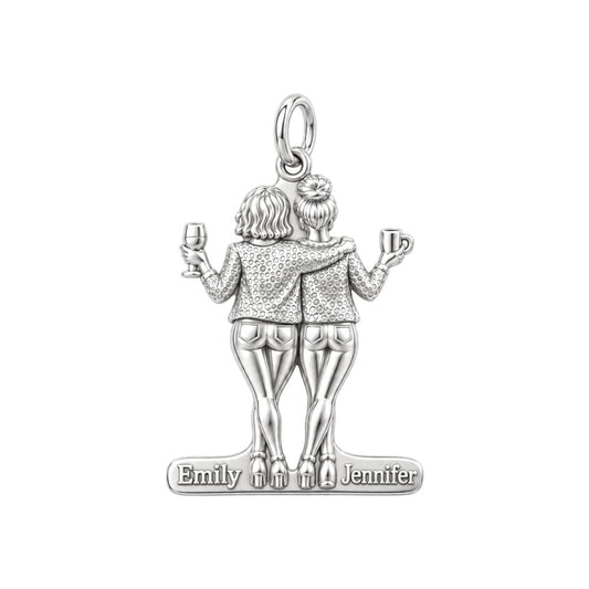 Best Friends Sunset Toast Charm Bracelet – Personalized Bestie Gift – silver plated 3 cm charm, front view