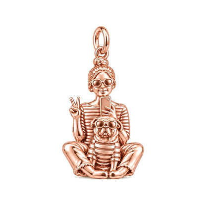 Bestie Selfie Pug Charm Bracelet – Personalized Dog Mom Gift – rose gold charm, front view