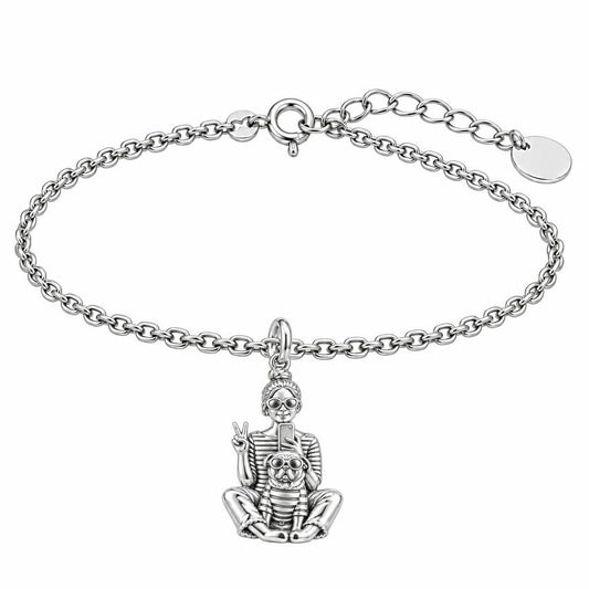 Bestie Selfie Pug Charm Bracelet Set – silver, front view