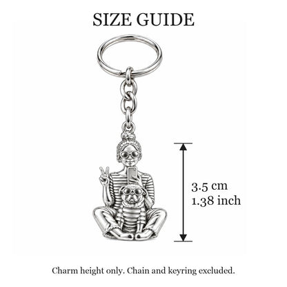 Bestie Selfie Pug Charm Keychain – size guide, 3.5 cm (1.38 in) charm, chain and keyring excluded