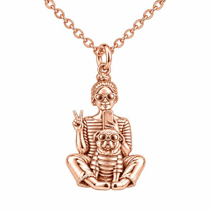 Bestie Selfie Pug Charm Necklace Set – rose gold, front view