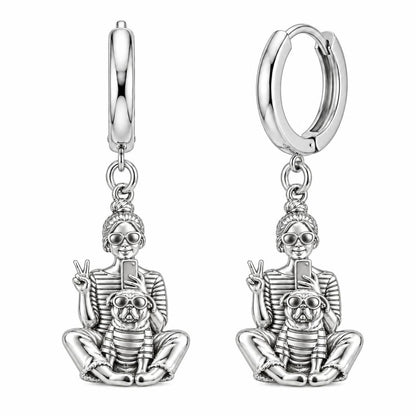 Bestie Selfie Pug Huggie Charm Earrings – silver, front view