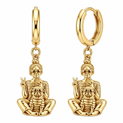 Bestie Selfie Pug Huggie Charm Earrings – 18K gold, front view