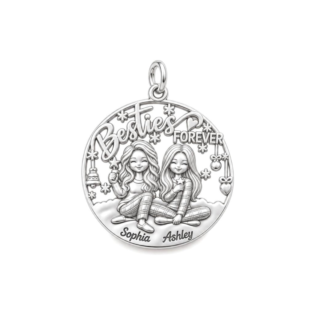 Besties Forever Charm Bracelet – Personalized Friend Gift – silver plated 2 cm charm, front view
