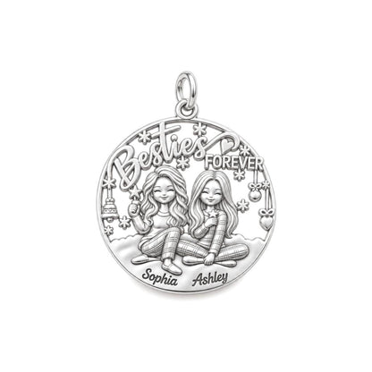 Besties Forever Charm Bracelet – Personalized Friend Gift – silver plated 2 cm charm, front view