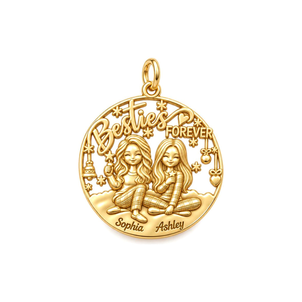 Besties Forever Charm Bracelet – Personalized Friend Gift – 18K gold plated 2 cm charm, front view