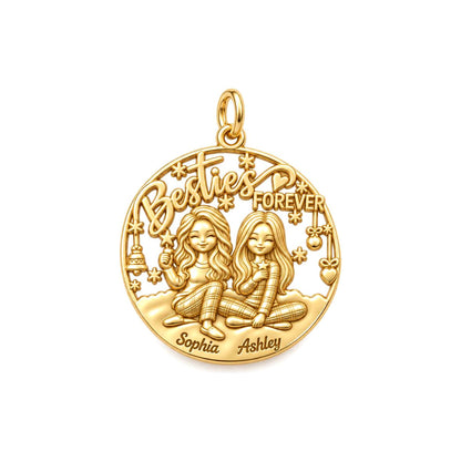 Besties Forever Charm Bracelet – Personalized Friend Gift – 18K gold plated 2 cm charm, front view