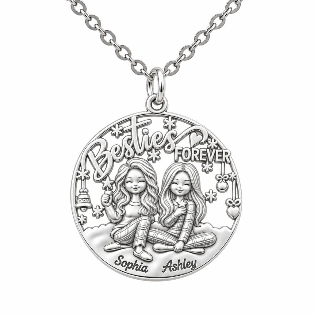 Besties Forever Winter Slumber Charm Necklace Set – silver, front view