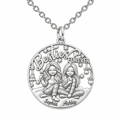 Besties Forever Winter Slumber Charm Necklace Set – silver, front view