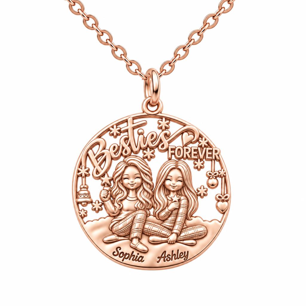 Besties Forever Winter Slumber Charm Necklace Set – rose gold, front view