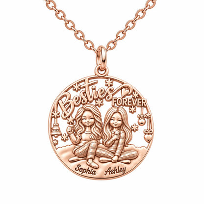 Besties Forever Winter Slumber Charm Necklace Set – rose gold, front view