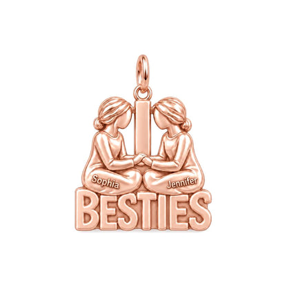 Besties Holding Hands Charm and Polyester Cord Bracelet Set