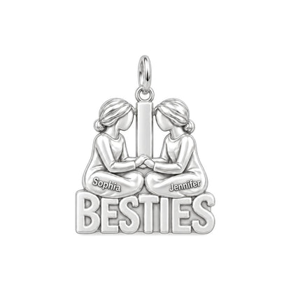 Besties Holding Hands Charm and Polyester Cord Bracelet Set