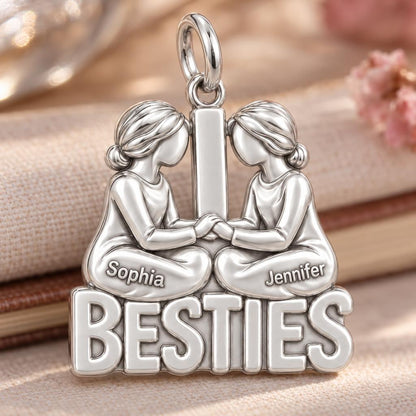 Besties Holding Hands Charm and Polyester Cord Bracelet Set