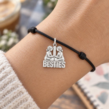 Besties Holding Hands Charm and Polyester Cord Bracelet Set