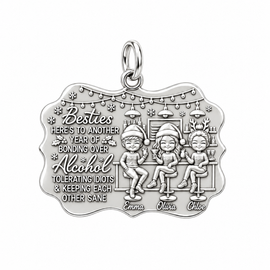 Besties Holiday Lounge Charm Bracelet – Personalized Bestie Gift – silver plated 3 cm charm, front view