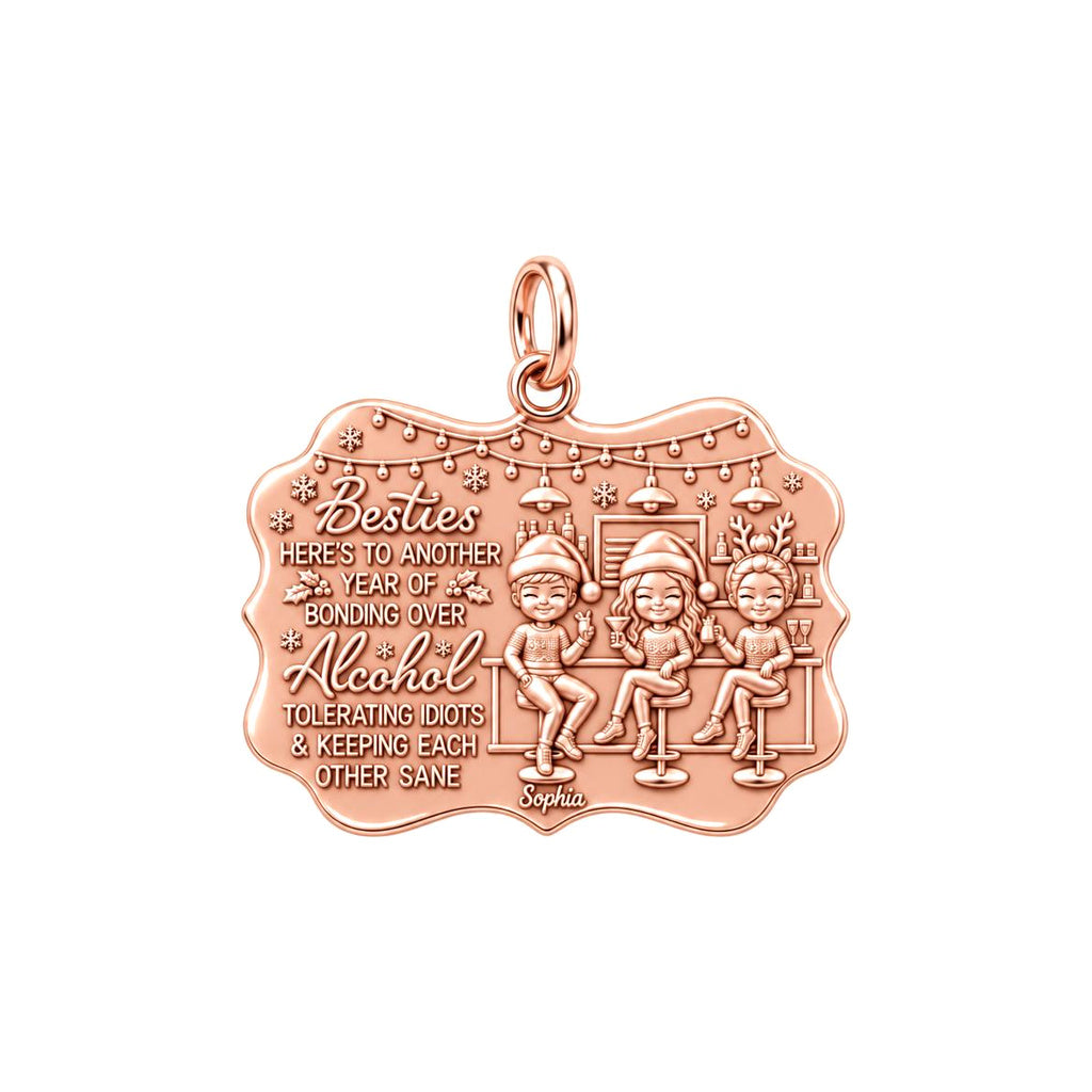 Besties Holiday Lounge Charm Bracelet – Personalized Bestie Gift – rose gold 3 cm charm, front view