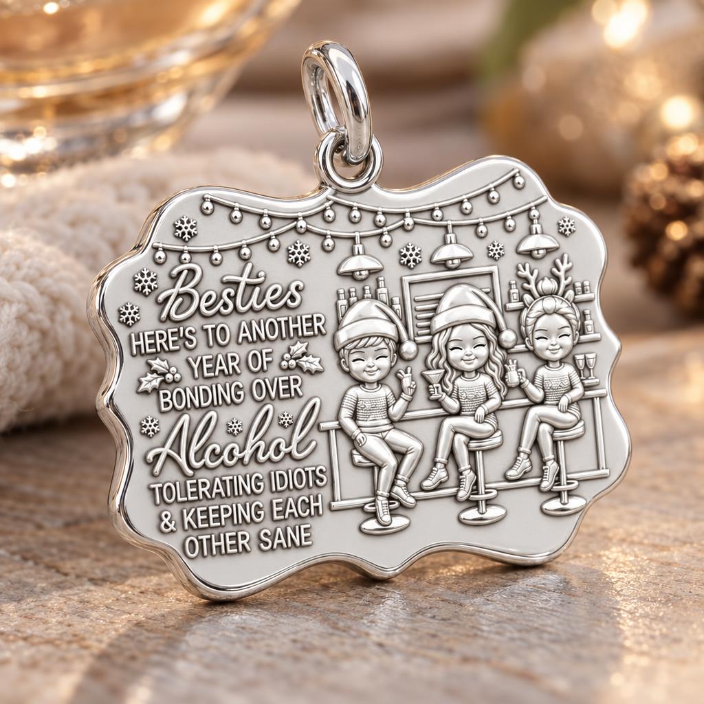 Besties Holiday Lounge Charm Bracelet – Personalized Bestie Gift – macro detail of the charm