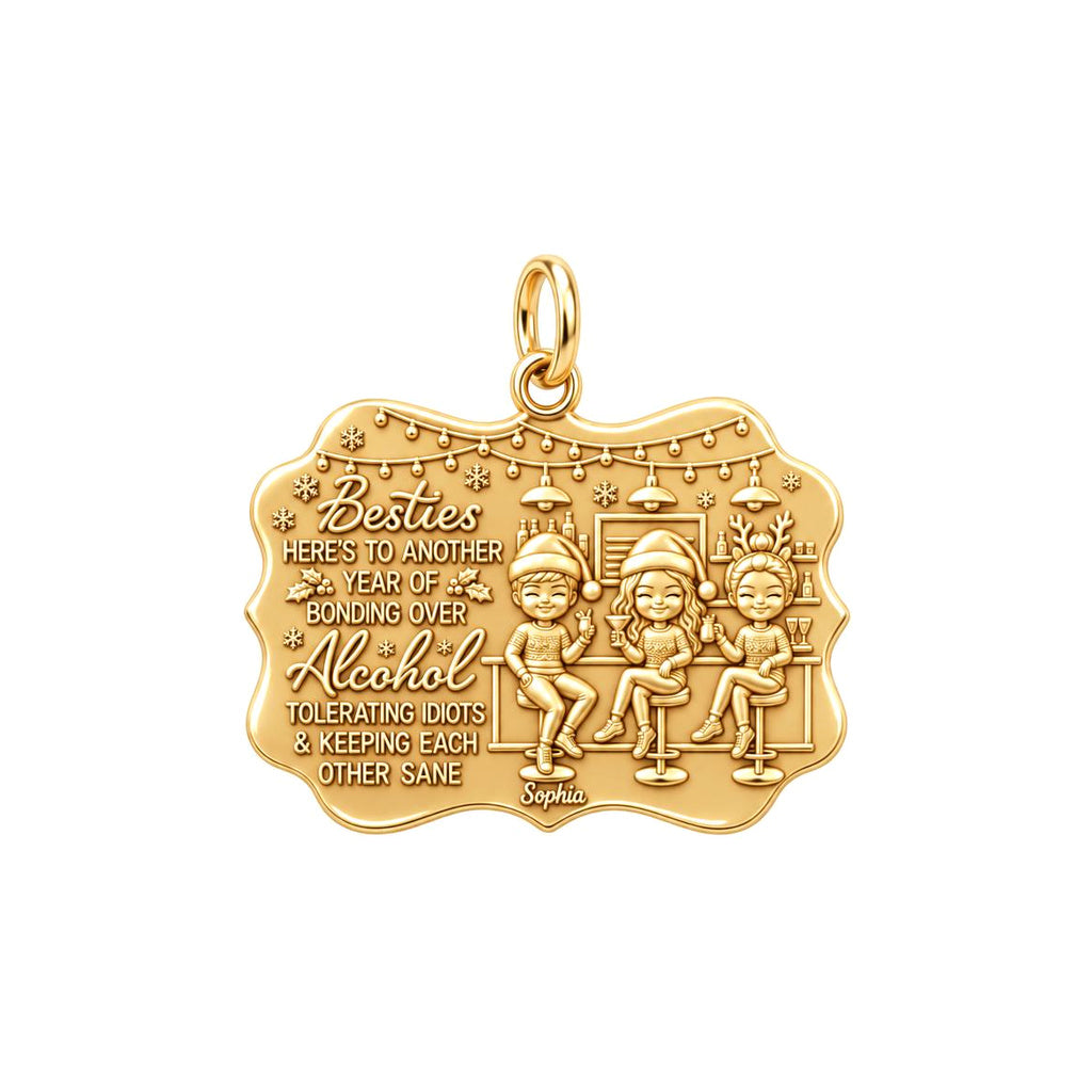 Besties Holiday Lounge Charm Bracelet – Personalized Bestie Gift – 18K gold plated 3 cm charm, front view