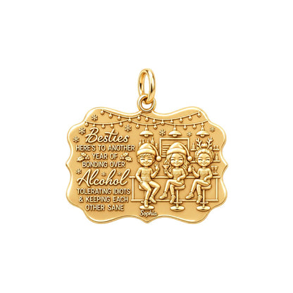 Besties Holiday Lounge Charm Bracelet – Personalized Bestie Gift – 18K gold plated 3 cm charm, front view