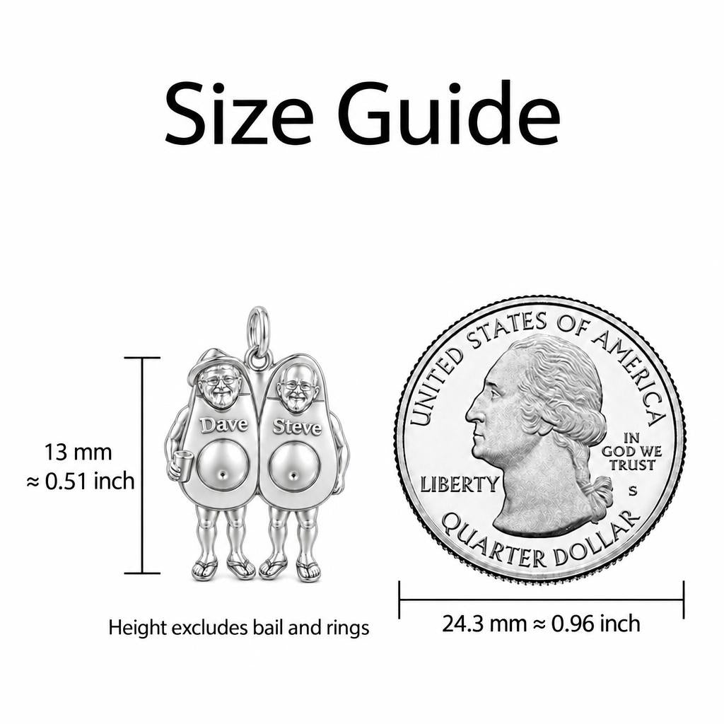 Better Together Avocado Charm Bracelet – Personalized Couple Gift – size guide, 13 mm charm next to a quarter