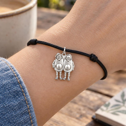 Better Together Avocado Charm Bracelet – Personalized Couple Gift – worn on the wrist on a black cord bracelet