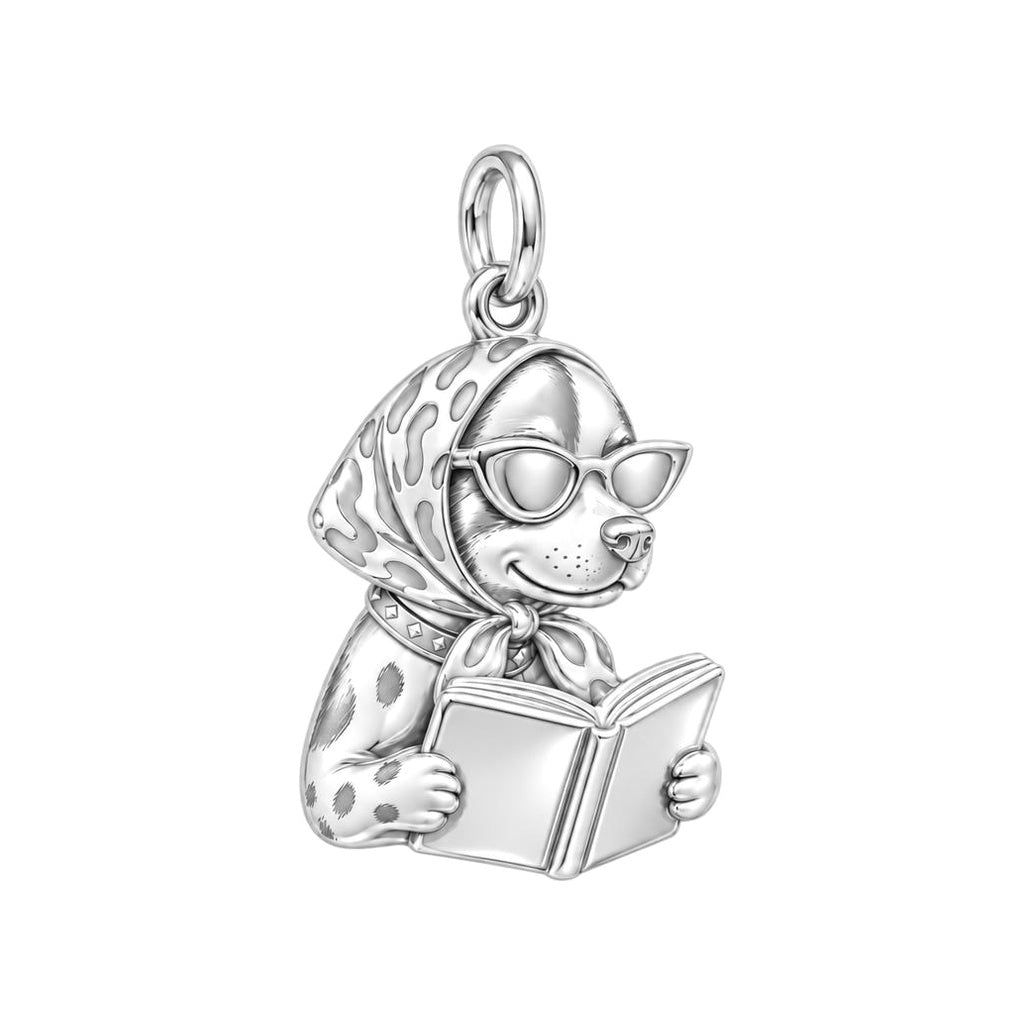 Bibliophile Pup in Headscarf Charm and Polyester Cord Bracelet Set