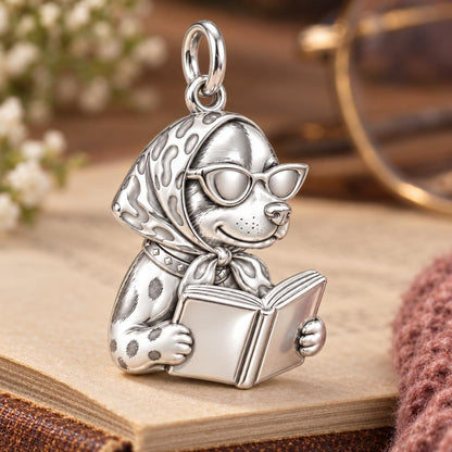 Bibliophile Pup in Headscarf Charm and Polyester Cord Bracelet Set