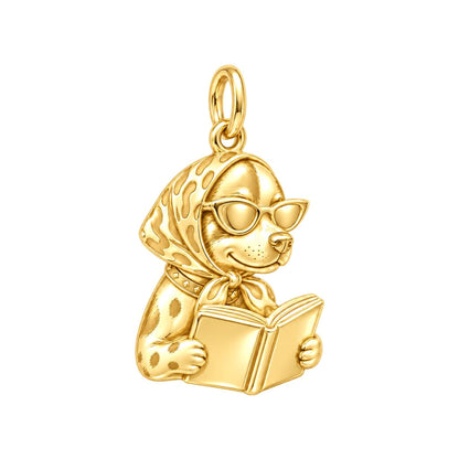 Bibliophile Pup in Headscarf Charm and Polyester Cord Bracelet Set
